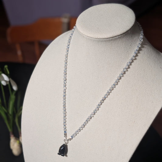 ✨Snowdip✨| Snow Quartz & Aquamarine Necklace with Blue Goldstone Penguin Pendant