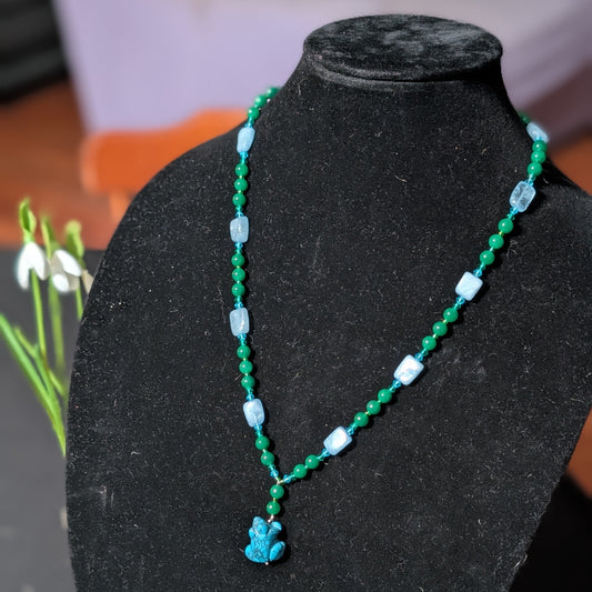 ✨Lilydrop✨| Aquamarine & Green Jade Necklace with Turquenite Frog Pendant