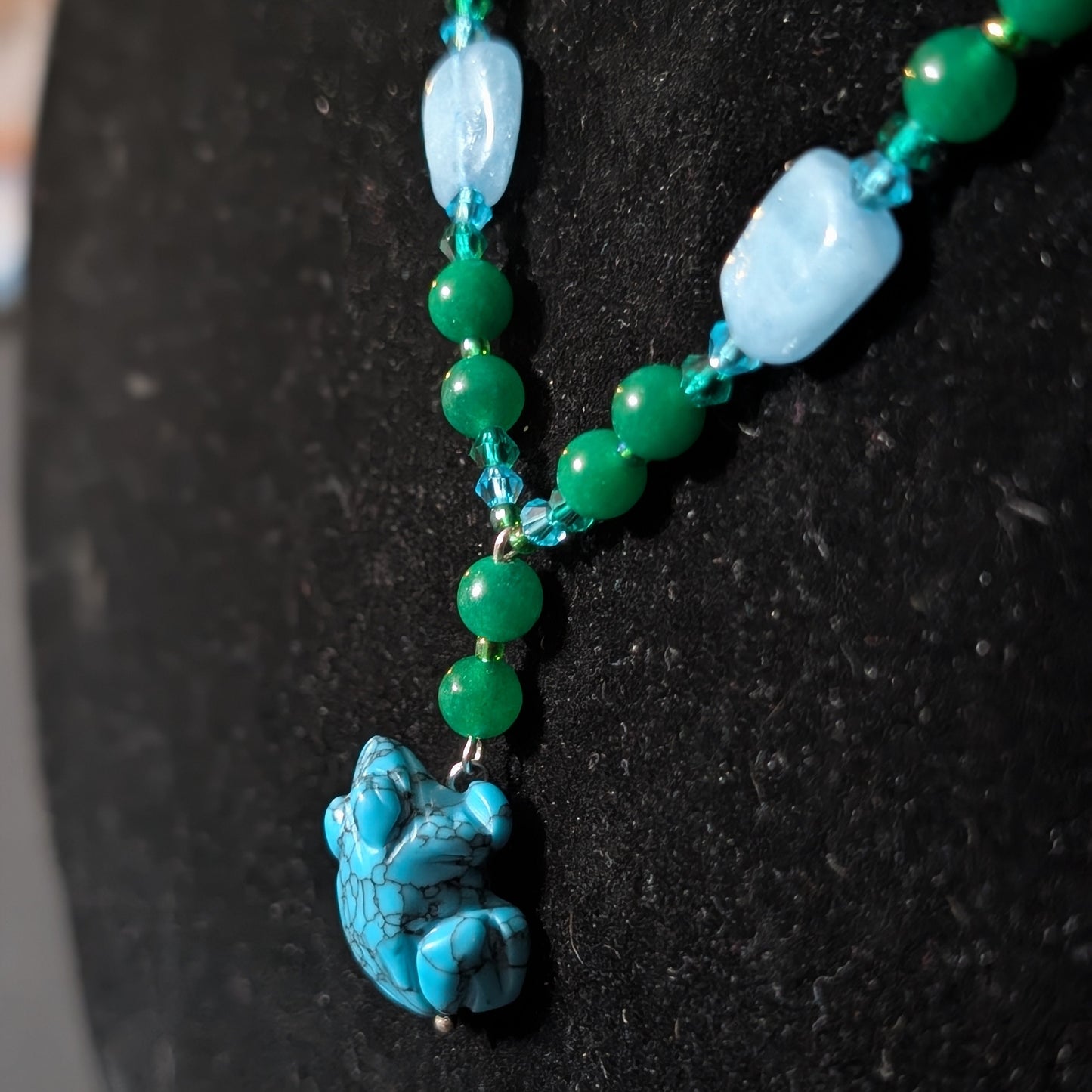 ✨Lilydrop✨| Aquamarine & Green Jade Necklace with Turquenite Frog Pendant