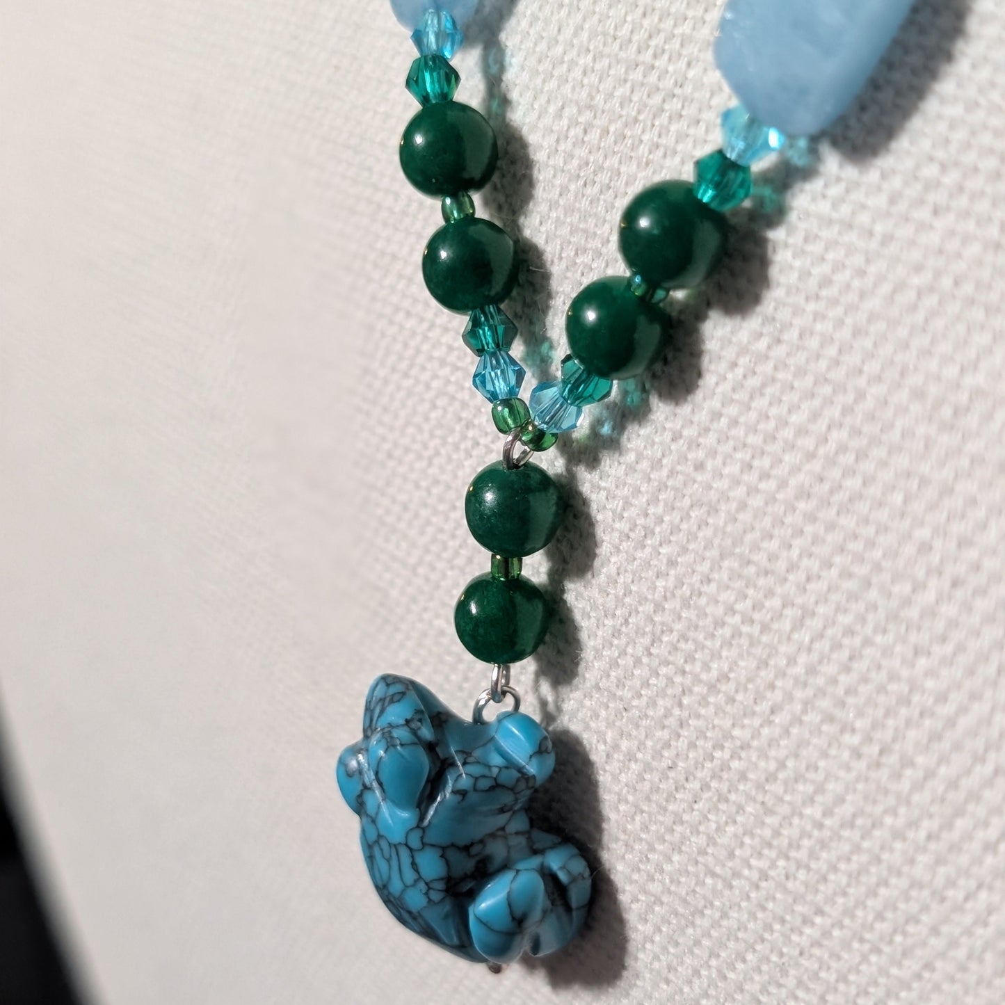 ✨Lilydrop✨| Aquamarine & Green Jade Necklace with Turquenite Frog Pendant