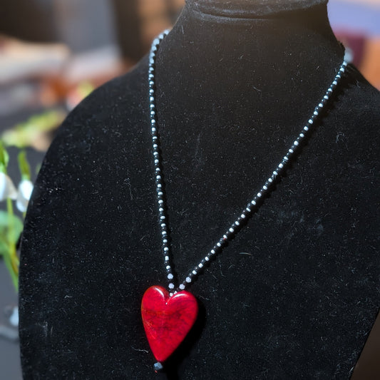 ✨Electric Heartifact✨| Onyx Necklace with Red Heart Pendant