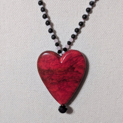 ✨Electric Heartifact✨| Onyx Necklace with Red Heart Pendant