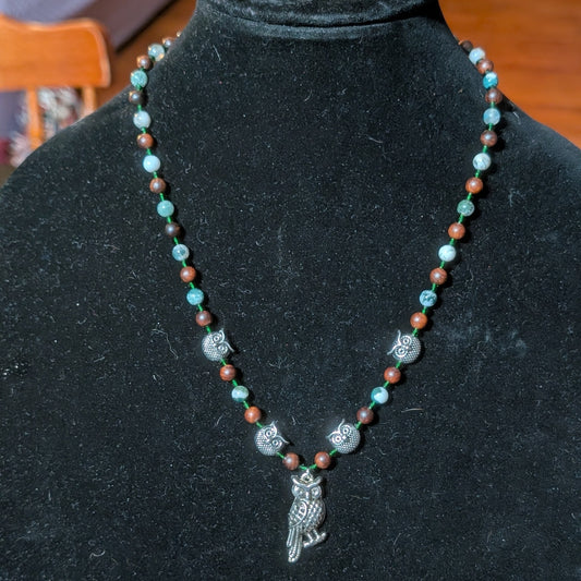 ✨Parliamentree Recess✨| Tree Agate & Wood Owl Necklace