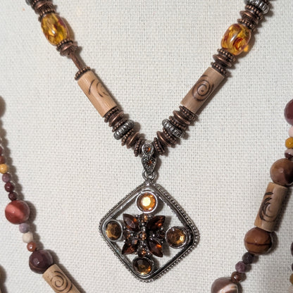 ✨The Spirift Amulet✨| Mookaite Jasper and Wood 3-Strand Necklace with Pendant