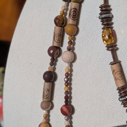 ✨The Spirift Amulet✨| Mookaite Jasper and Wood 3-Strand Necklace with Pendant