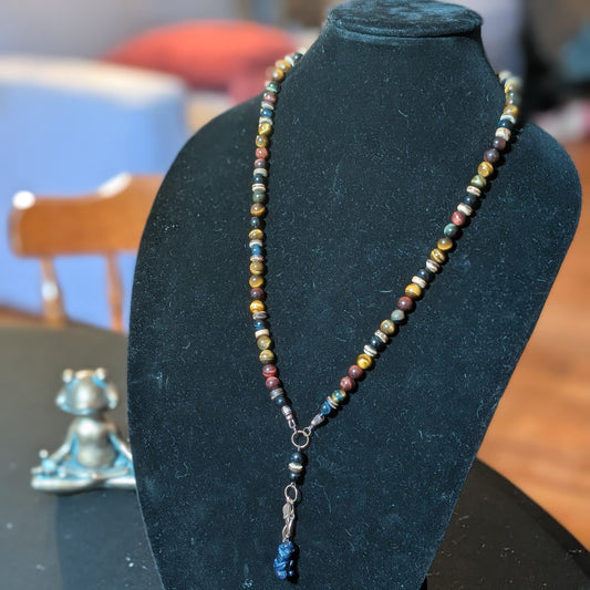 ✨Scampwood✨| Tri-color Tiger's Eye Necklace with Blue Goldstone Monkey Pendant