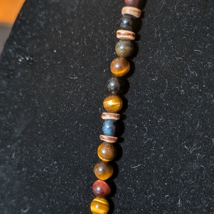 ✨Scampwood✨| Tri-color Tiger's Eye Necklace with Blue Goldstone Monkey Pendant