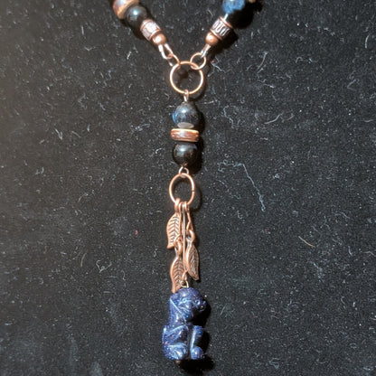 ✨Scampwood✨| Tri-color Tiger's Eye Necklace with Blue Goldstone Monkey Pendant