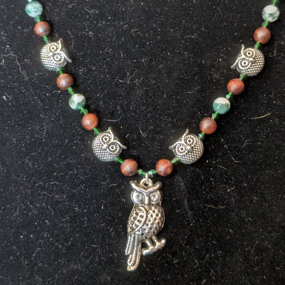 ✨Parliamentree Recess✨| Tree Agate & Wood Owl Necklace