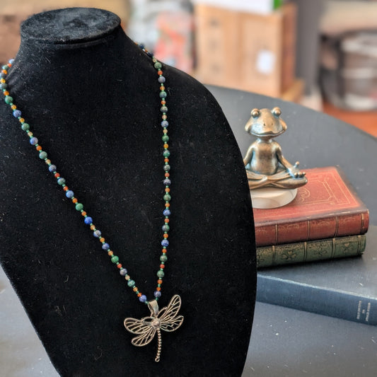 ✨Gemflit✨| Azurite Lapis & Carnelian Dragonfly Necklace