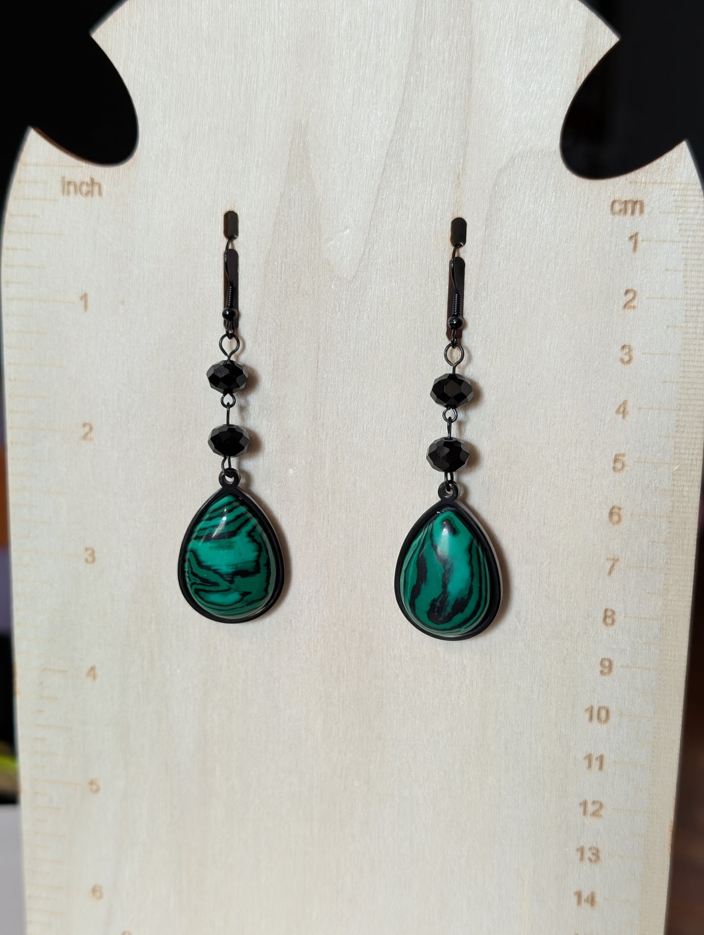 ✨Malachant✨| Malachite & Black Glass Drop Earrings