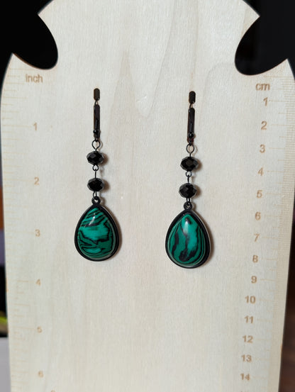 ✨Malachant✨| Malachite & Black Glass Drop Earrings