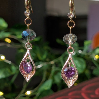 ✨Brilliaura✨| Reclaimed Amethyst Glass & Goldtone Earrings