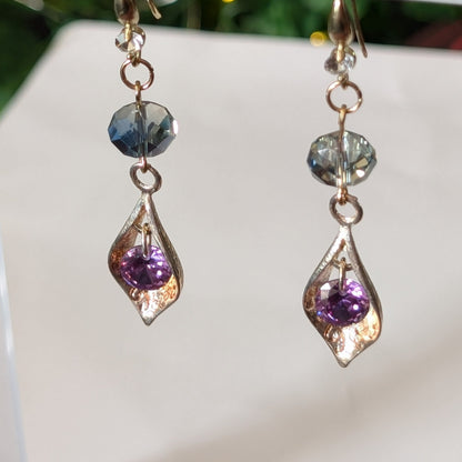 ✨Brilliaura✨| Reclaimed Amethyst Glass & Goldtone Earrings