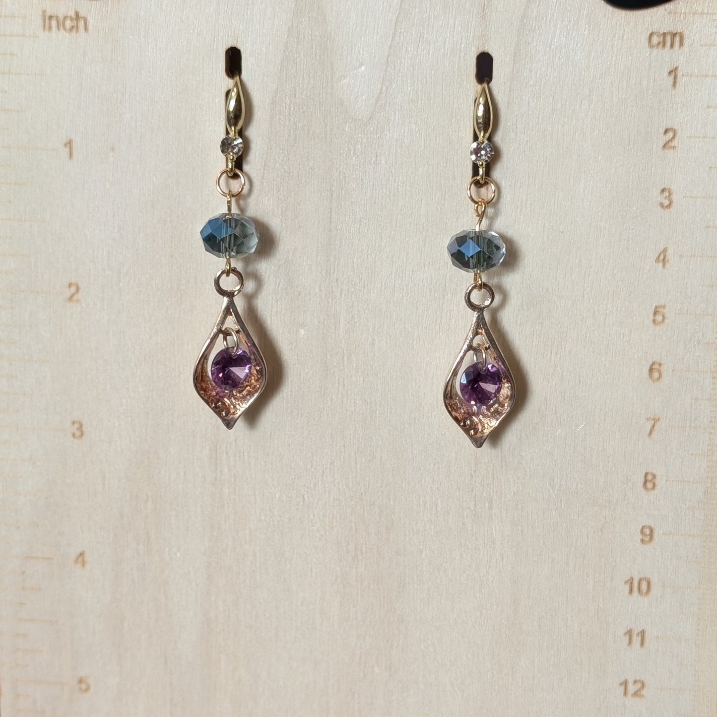 ✨Brilliaura✨| Reclaimed Amethyst Glass & Goldtone Earrings