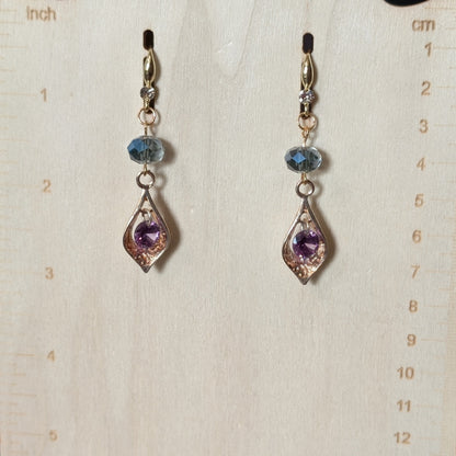 ✨Brilliaura✨| Reclaimed Amethyst Glass & Goldtone Earrings