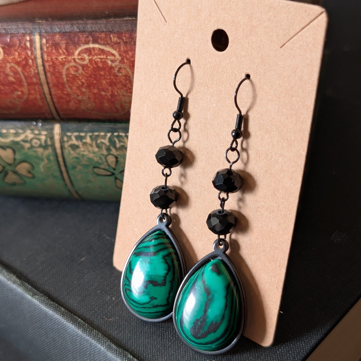 ✨Malachant✨| Malachite & Black Glass Drop Earrings
