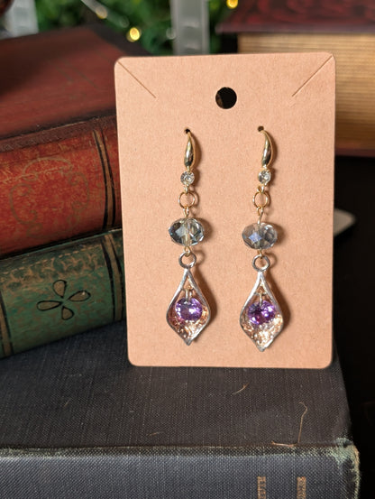 ✨Brilliaura✨| Reclaimed Amethyst Glass & Goldtone Earrings