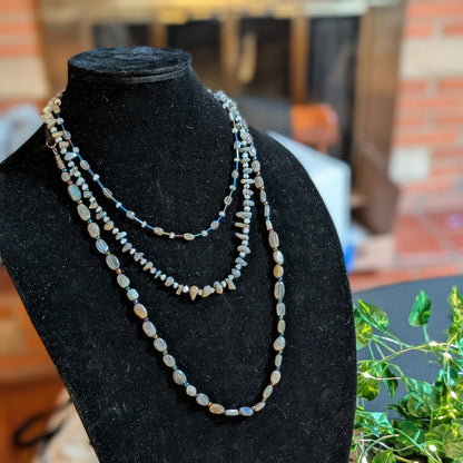 ✨Moondrift✨| Triple Strand Labradorite & Rainbow Moonstone Necklace