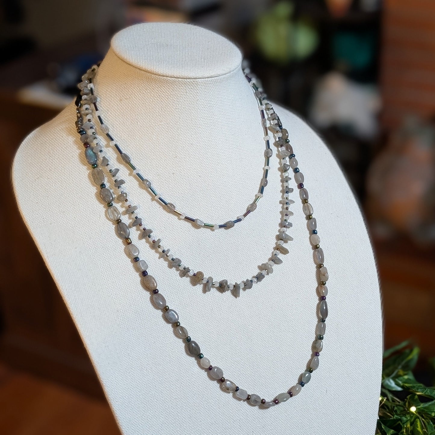 ✨Moondrift✨| Triple Strand Labradorite & Rainbow Moonstone Necklace
