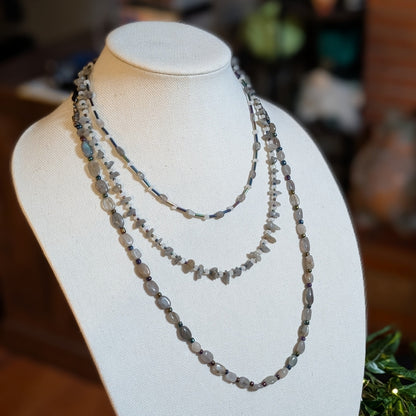 ✨Moondrift✨| Triple Strand Labradorite & Rainbow Moonstone Necklace