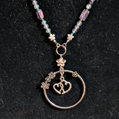 ✨Petalfrost✨| Fluorite & Amethyst Necklace with Silver Floral Heart Pendant