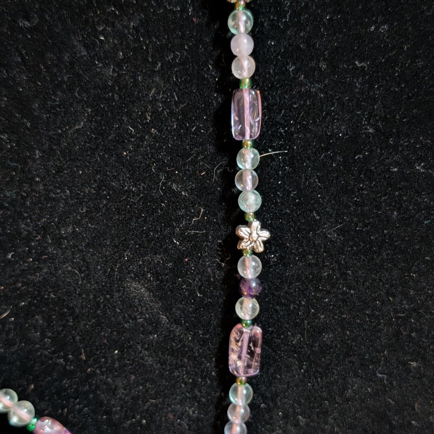 ✨Petalfrost✨| Fluorite & Amethyst Necklace with Silver Floral Heart Pendant