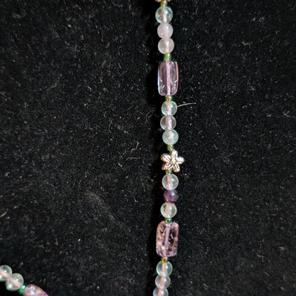 ✨Petalfrost✨| Fluorite & Amethyst Necklace with Silver Floral Heart Pendant