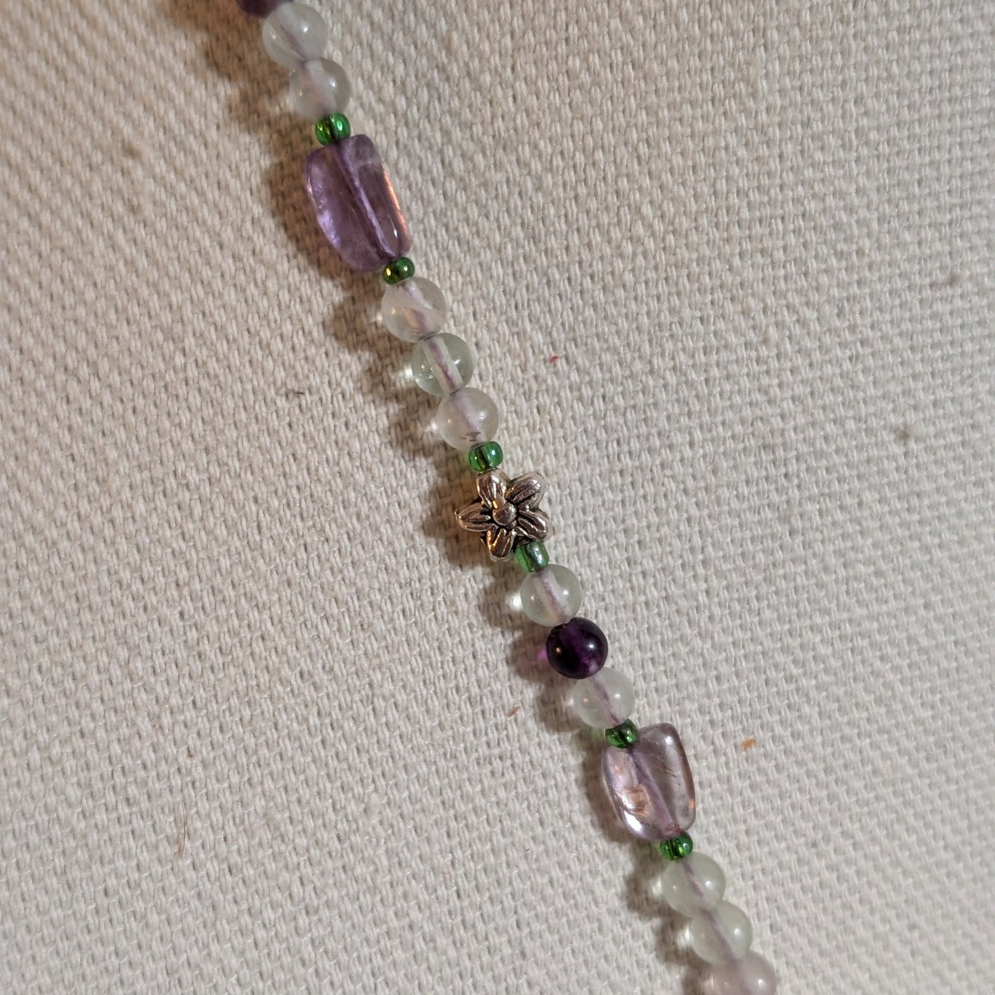 ✨Petalfrost✨| Fluorite & Amethyst Necklace with Silver Floral Heart Pendant