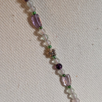 ✨Petalfrost✨| Fluorite & Amethyst Necklace with Silver Floral Heart Pendant