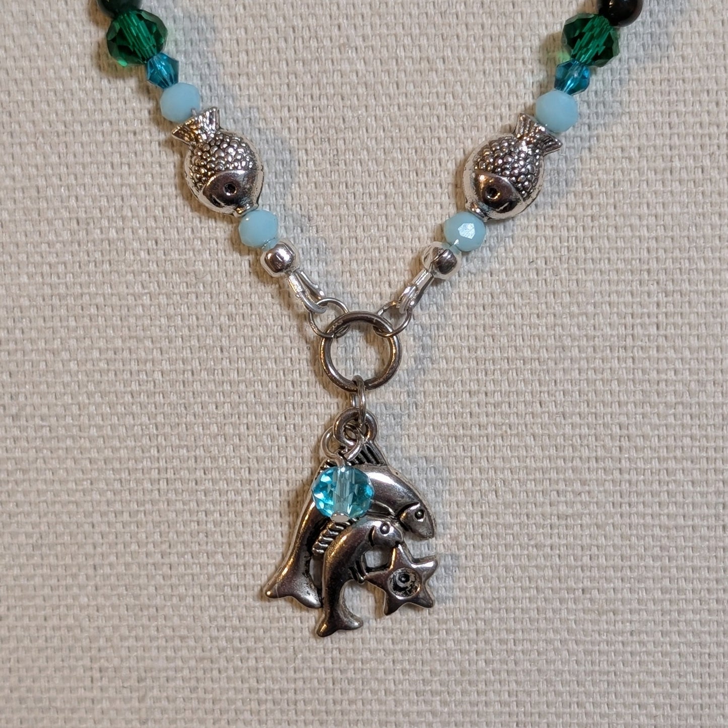 ✨Finfluenced✨| Pisces Zodiac Necklace – Aquamarine & Bloodstone with Fish Accents