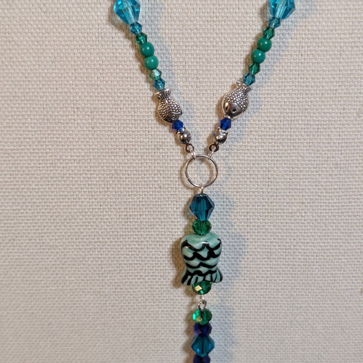 ✨Fairytail Current✨| Green Magnesite & Blue Jade Mismatched Fish Necklace