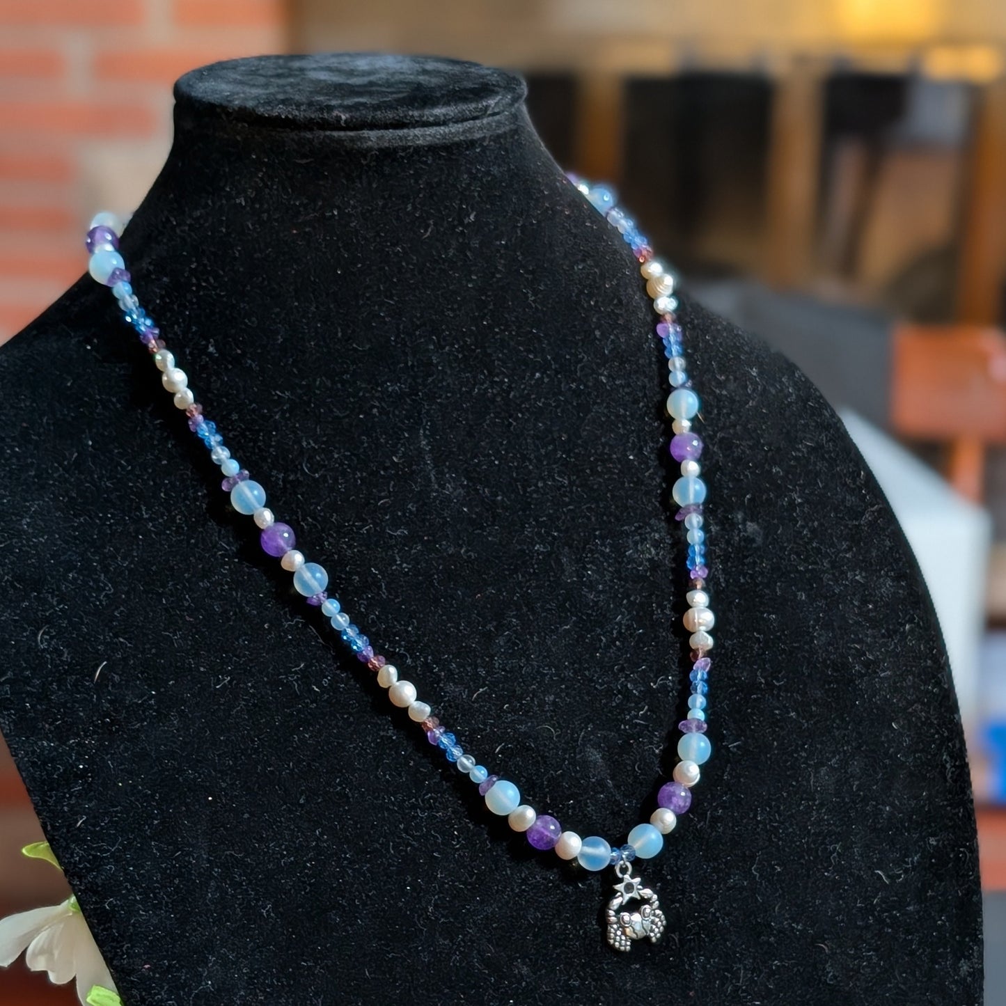 ✨Moonscuttle✨| Cancer Zodiac Necklace with Amethyst, Moonstone Opalite, & Pearls