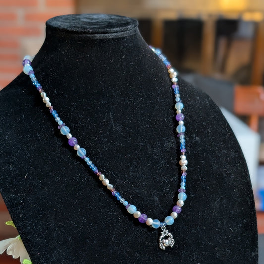 ✨Moonscuttle✨| Cancer Zodiac Necklace with Amethyst, Moonstone Opalite, & Pearls