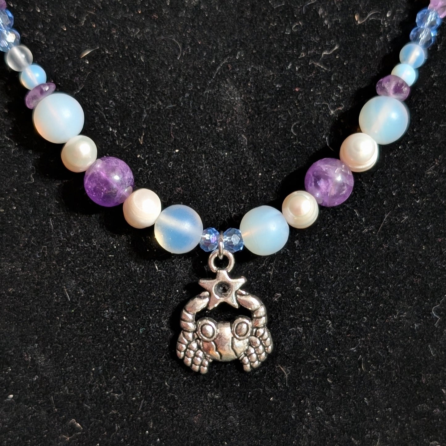✨Moonscuttle✨| Cancer Zodiac Necklace with Amethyst, Moonstone Opalite, & Pearls
