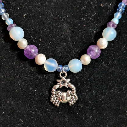 ✨Moonscuttle✨| Cancer Zodiac Necklace with Amethyst, Moonstone Opalite, & Pearls