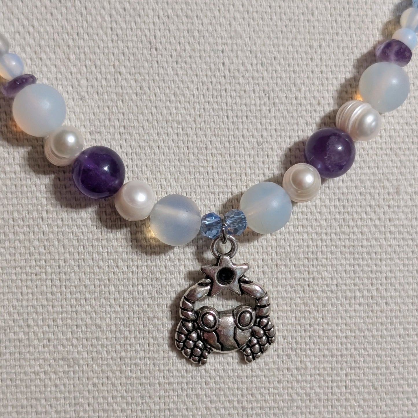 ✨Moonscuttle✨| Cancer Zodiac Necklace with Amethyst, Moonstone Opalite, & Pearls