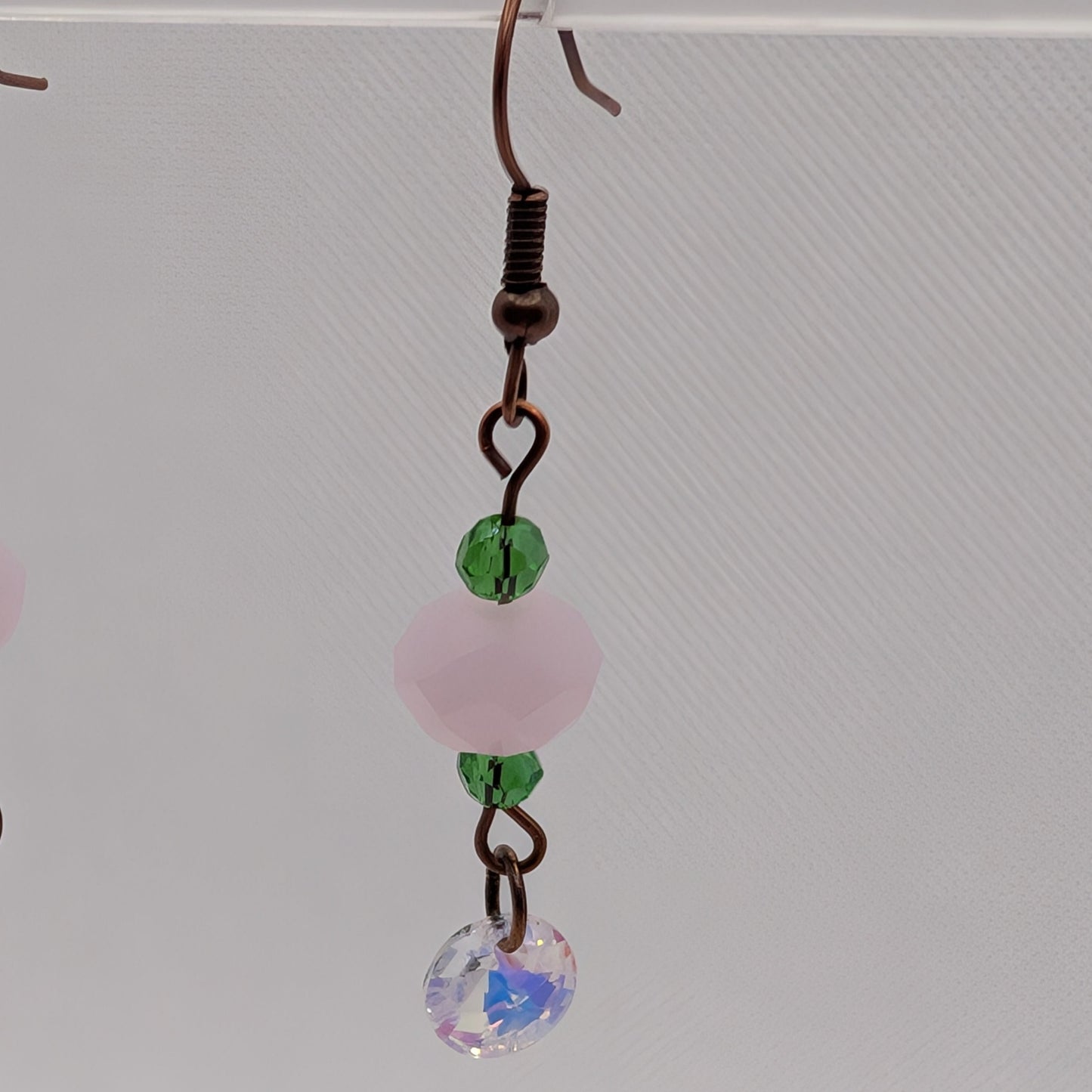 ✨Petalprism✨| Pink, Green & Iridescent Crystal Dangle Earrings