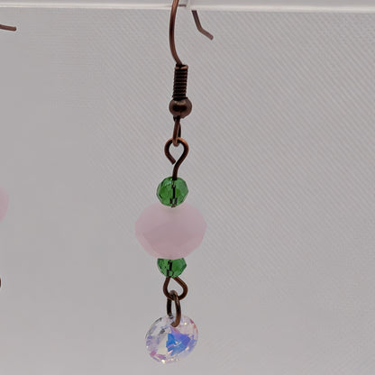 ✨Petalprism✨| Pink, Green & Iridescent Crystal Dangle Earrings