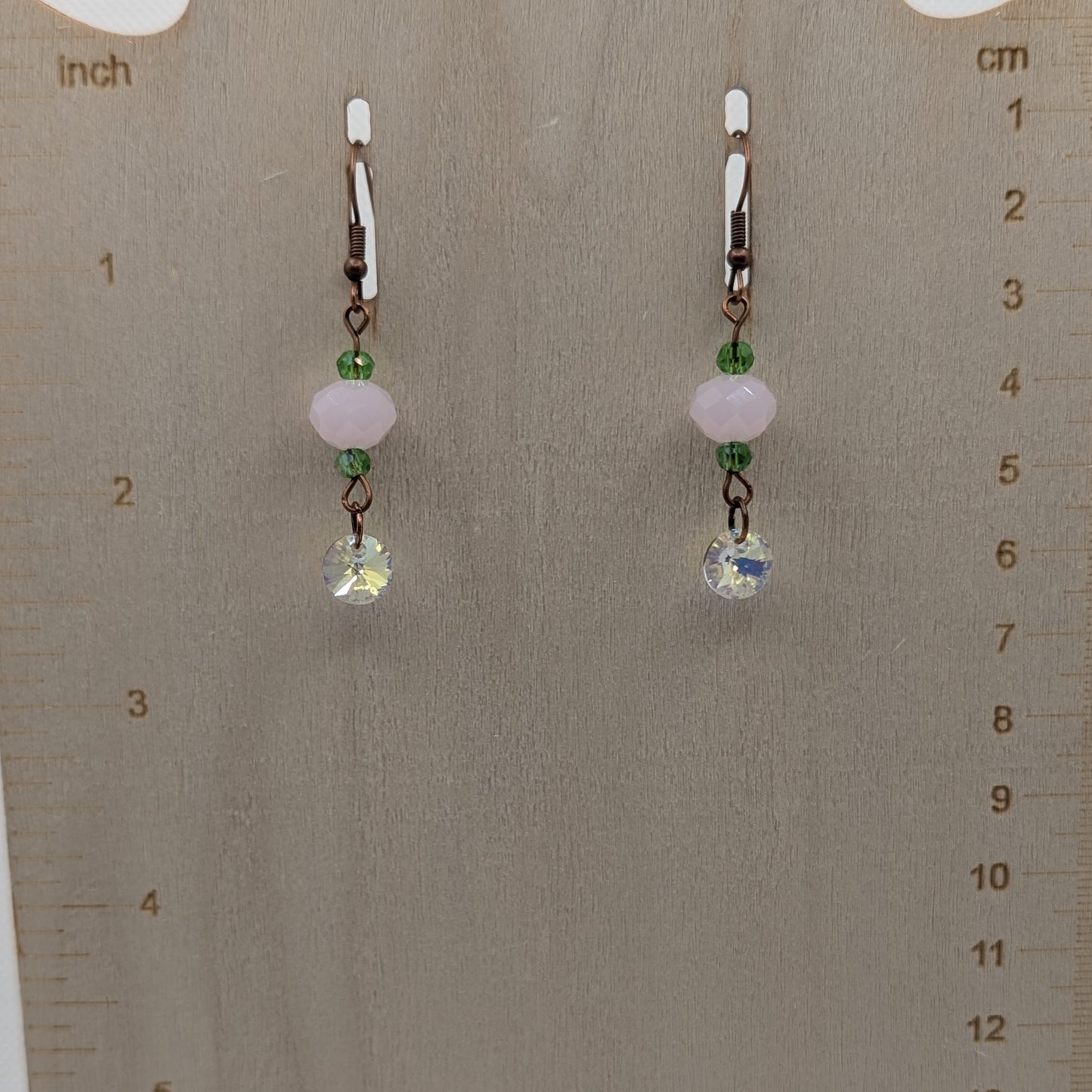 ✨Petalprism✨| Pink, Green & Iridescent Crystal Dangle Earrings