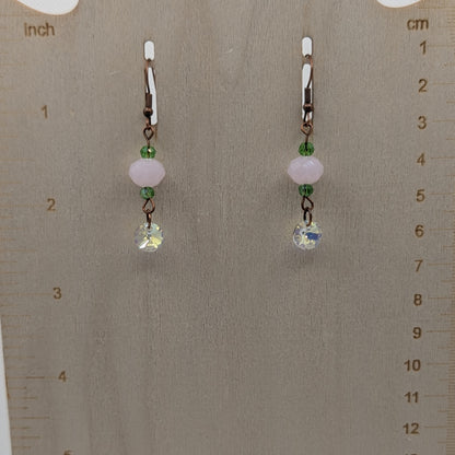 ✨Petalprism✨| Pink, Green & Iridescent Crystal Dangle Earrings