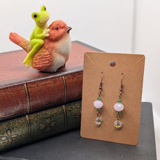 ✨Petalprism✨| Pink, Green & Iridescent Crystal Dangle Earrings