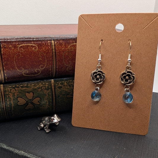 ✨Bluemdrop✨| Upcycled Blue Glass & Floral Drop Earrings