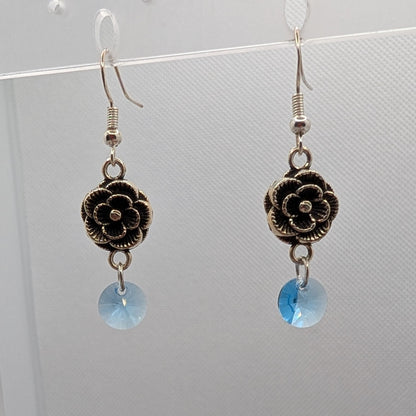 ✨Bluemdrop✨| Upcycled Blue Glass & Floral Drop Earrings