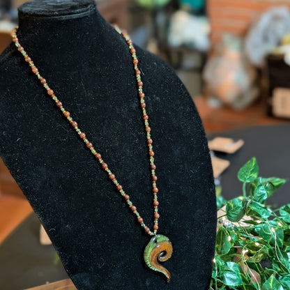 ✨The Mosslight Gateway✨| Hessonite Garnet, Peridot, & Rosewood Necklace w/ Spiral Pendant