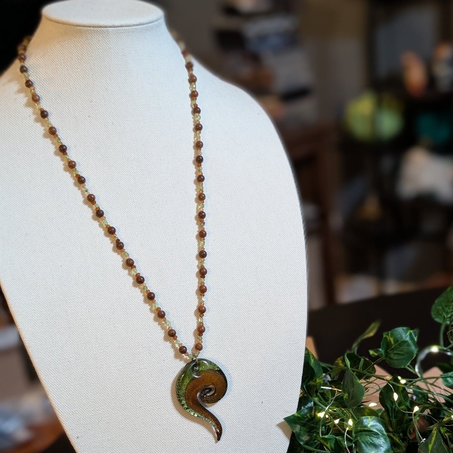 ✨The Mosslight Gateway✨| Hessonite Garnet, Peridot, & Rosewood Necklace w/ Spiral Pendant