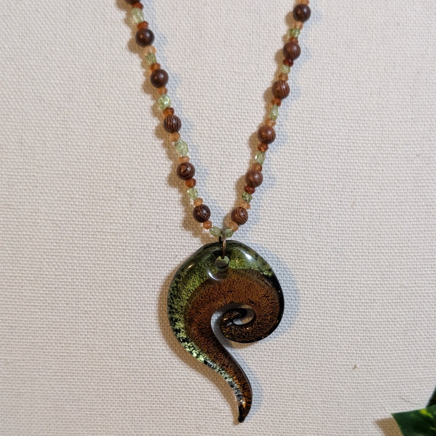 ✨The Mosslight Gateway✨| Hessonite Garnet, Peridot, & Rosewood Necklace w/ Spiral Pendant