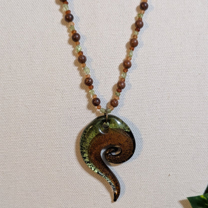 ✨The Mosslight Gateway✨| Hessonite Garnet, Peridot, & Rosewood Necklace w/ Spiral Pendant
