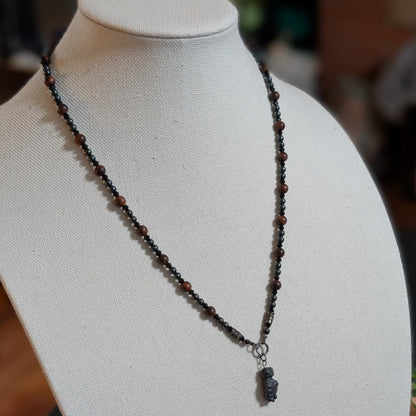 ✨Deepmother✨| Hematite and Palisanderwood Necklace with Hematite Venus of Willendorf Pendant