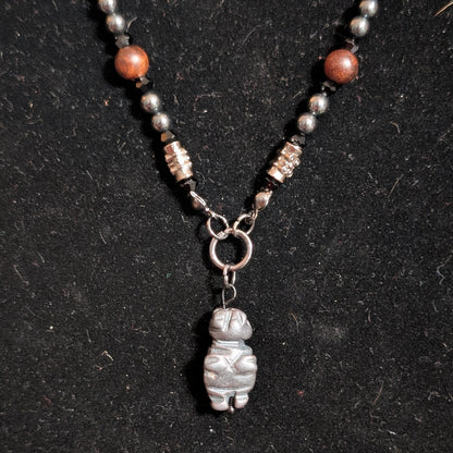 ✨Deepmother✨| Hematite and Palisanderwood Necklace with Hematite Venus of Willendorf Pendant